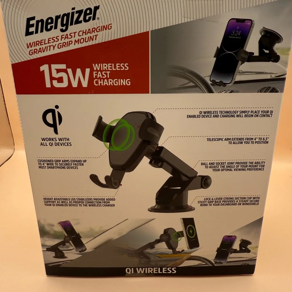 Energizer New-Wireless Fast Charging Gravity Grip Mount - Black